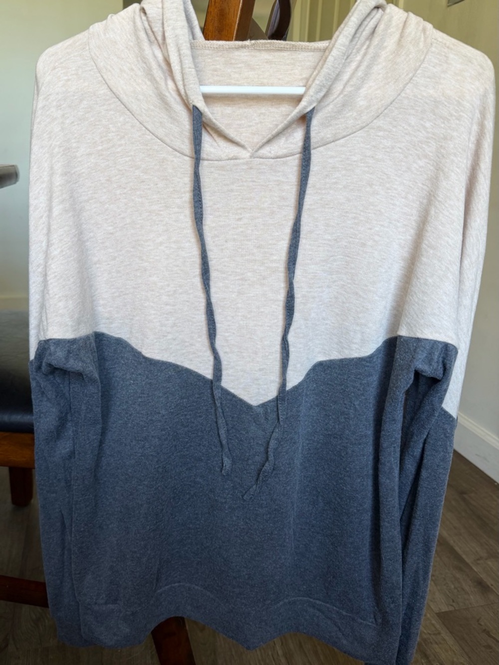 Two-Tone Hooded Pullover - Cream and Charcoal